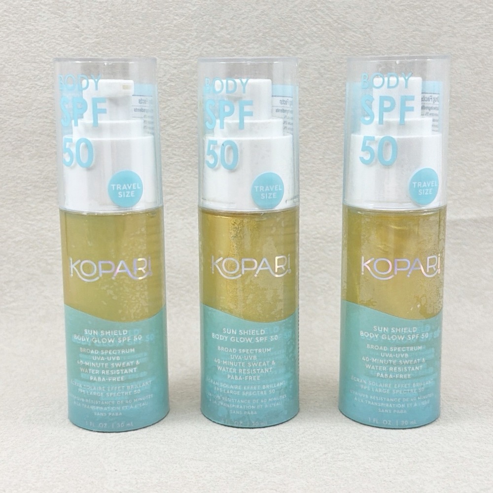 Kopari 3 PACK Sun Shield Body Glow Gel SPF 50 New Shimmer Summer 1oz Travel Sz